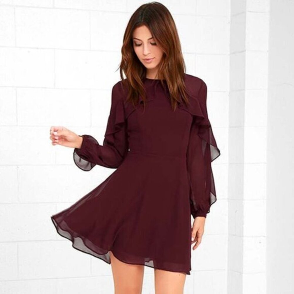LULUS Mini dress Burgundy Sheer Size XS Formal Party club Wedding guest